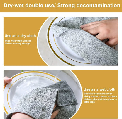 1/50pcs Gray Bamboo Charcoal Thickened Super Absorbent Dishcloth Oil Resistant Kitchen Wipes Microfiber Cleaning Cloths
