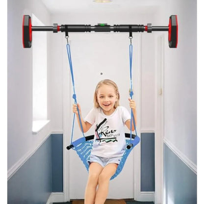 Hand-Knitting Toddler Swing + Pull Up Bar for Doorway Adjustable Width Workout Bars Swing Seat for with Adjustable Ropes for He