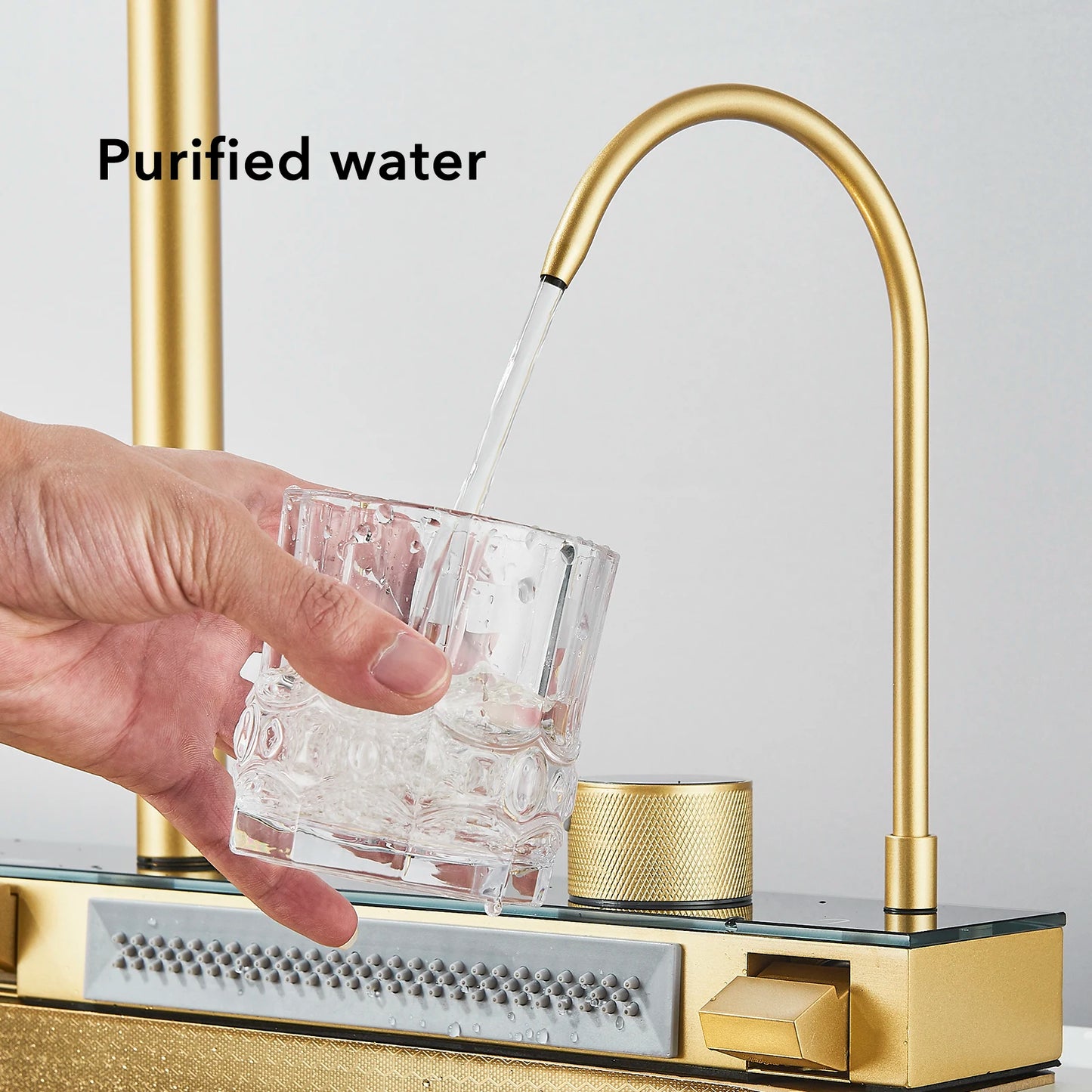 304 Stainless Steel Waterfall Kitchen Sink Large Single Slot Integrated Digital Display Faucet Set Soap Dispenser Cup Washer