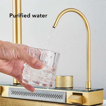 304 Stainless Steel Waterfall Kitchen Sink Large Single Slot Integrated Digital Display Faucet Set Soap Dispenser Cup Washer