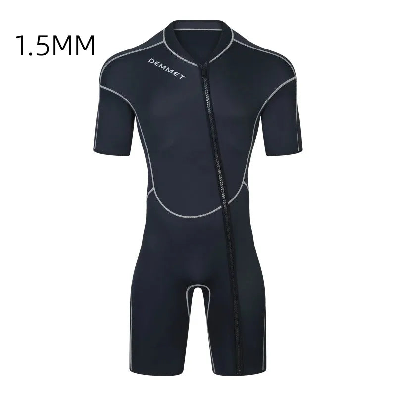 New DEMMET1.5/3M Neoprene Men's Short Sleeve Wetsuit Front Unzipper Snorkeling Surfing Swimsuit Keeps Warm