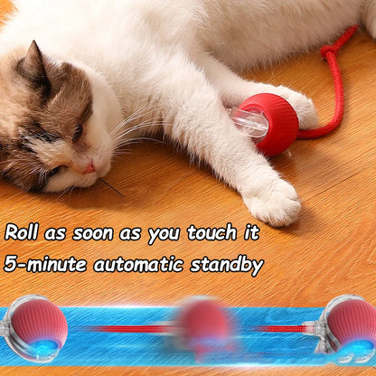 2Pcs Cat Interactive Ball Toys Automatic Rolling Ball Faux Tail Rechargeable Smart Pet Electric Toy Cat Training Imitate Mouse