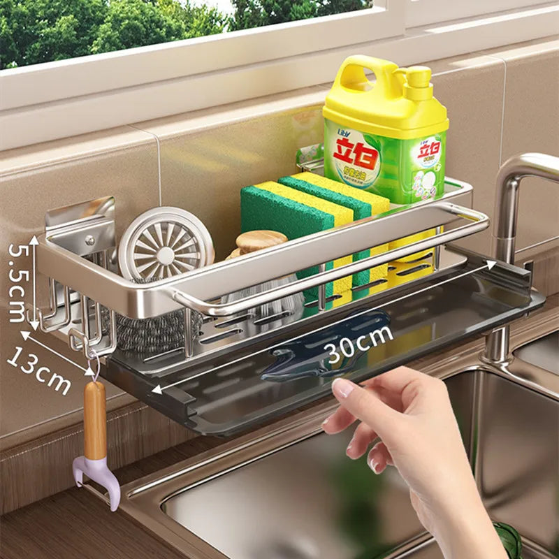 Kitchen Hanging Storage Rack Shelf Towel Sponge Drain Organizer Alumimum Sink Drain Rack Basket Bathroom Shampoo Towel Holder