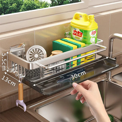 Kitchen Hanging Storage Rack Shelf Towel Sponge Drain Organizer Alumimum Sink Drain Rack Basket Bathroom Shampoo Towel Holder