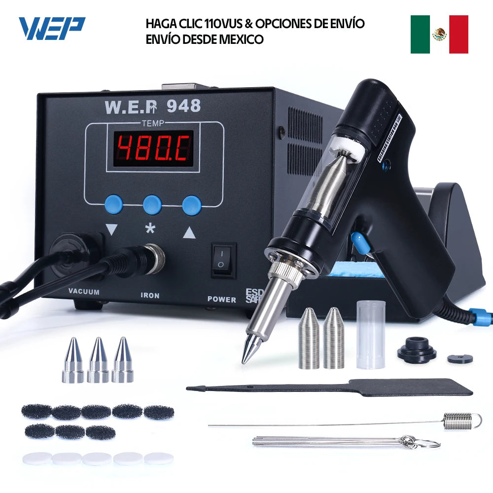 WEP 948 Suction Tin Gun Desoldering Station 90W with Auto Shutoff, Variable Precise Temperature ºC/°F display, Sleep