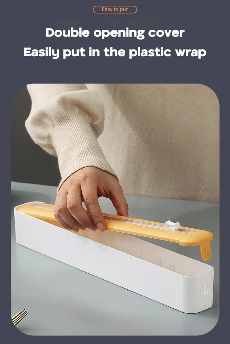 Food Film Dispenser Magnetic Plastic Wrap Dispenser with Cutter Storage Box Aluminum Foil Stretch Film Cutter Storage Holder