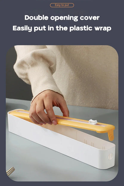 Food Film Dispenser Magnetic Plastic Wrap Dispenser with Cutter Storage Box Aluminum Foil Stretch Film Cutter Storage Holder