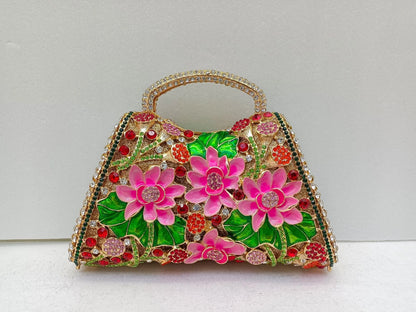 XIYUAN Sunflower Enamel Rhinestone Evening Bag Gold Floral Crystal Handbag for Wedding Banquet Luxury Top Handle Clutch Purses