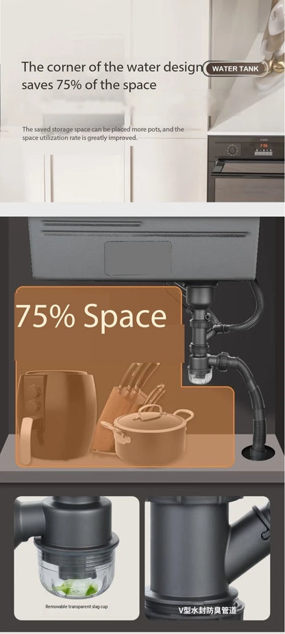 5.0MM Double Waterfall Sink Embossed Stainless Steel Kitchen Sink Large Single Slot Digital Display Wash Basin Dishwashing pond