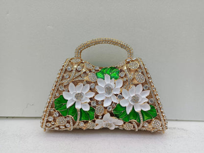 XIYUAN Sunflower Enamel Rhinestone Evening Bag Gold Floral Crystal Handbag for Wedding Banquet Luxury Top Handle Clutch Purses