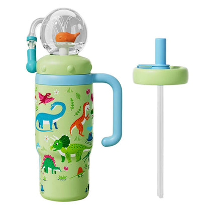 710ML Stainless Steel Whale Fountain Tumbler with Handle Leak Proof Whale Squirt Drinking Cup Water Bottle with Straw Cute Gift