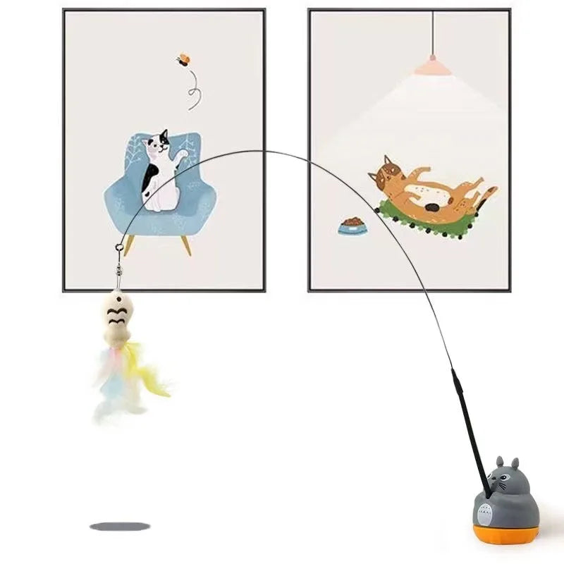 Chinchilla cat funny cat stick steel wire long pole feather cute cat toy kitten fishing rotating self-pleasure relief pet toy