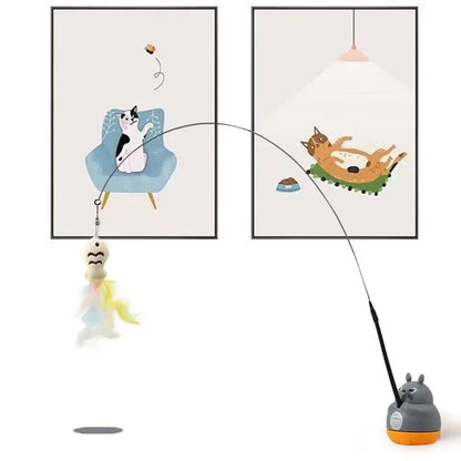 Chinchilla cat funny cat stick steel wire long pole feather cute cat toy kitten fishing rotating self-pleasure relief pet toy