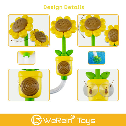 WeRein Sunflower Shaped Manual Press Sprinkler Baby Bath Toy 18M+ Fun Water Pressure Sprayer Primary Colors for Toddlers
