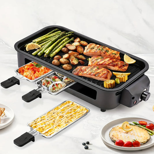 1500W Smokeless Electric Grill with Removable Non-Stick Griddle - Indoor Portable BBQ Grill with Adjustable Temperature Control