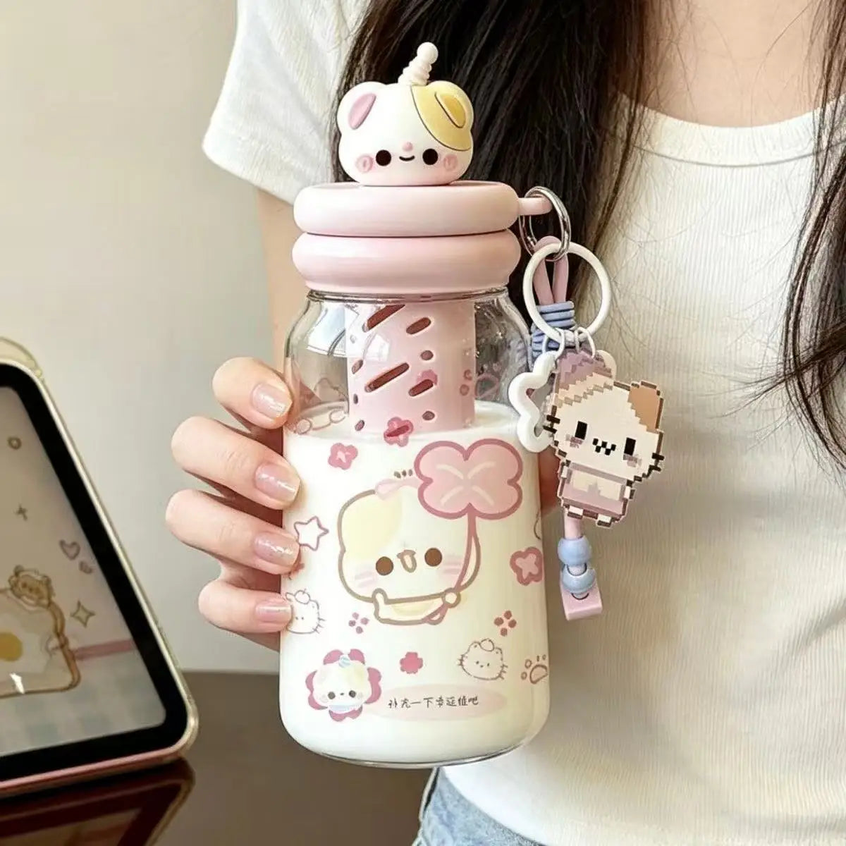 Cute Japanese Water Cup Cartoon Food-grade Straw Cup Niche Simple Non-colliding High-value Summer Plastic Cup Children Water Cup