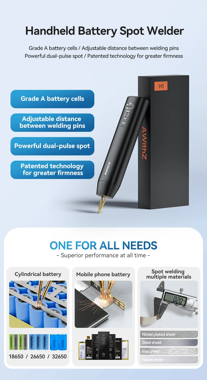 AWithZ Portable Spot Welder DIY Handheld Spot Welding Machine 90 Gears Adjustable Spot Welding for 18650 Lithium Battery