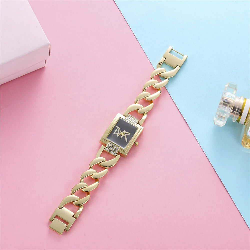 Luxury Women's Watch Fashion Elegant Style Ladies Watch Metal Square Trendy Quartz Watch for Women Bracelet Wristwatch Clock