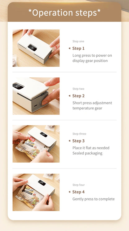Mini Heat Sealer Plastic Bag Heat Sealing Machine Rechargable Plastic Storage Package Sealer Handheld Clip Bag Food Heat Sealer