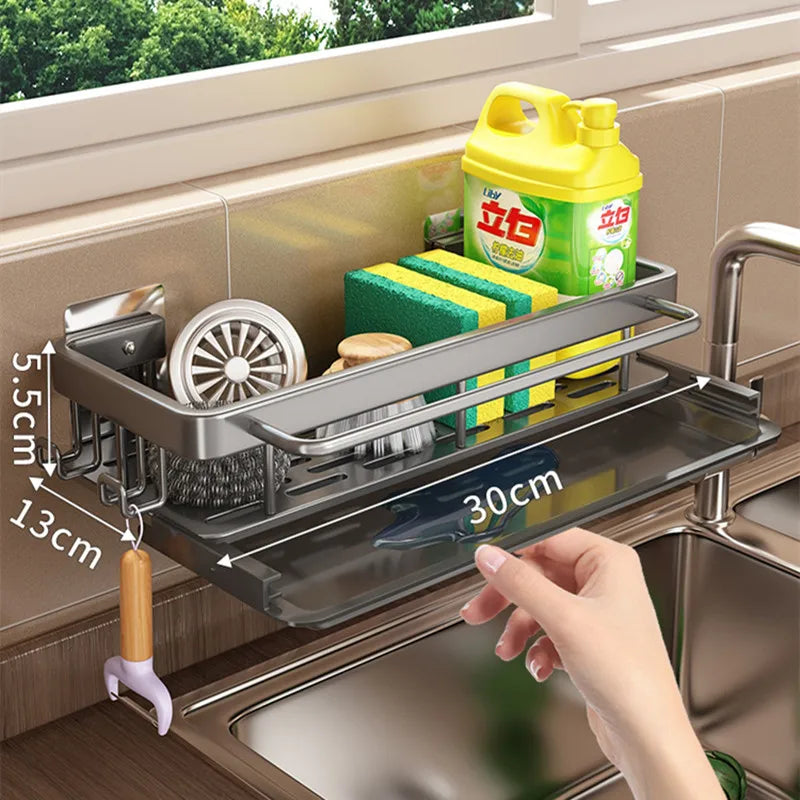 Kitchen Hanging Storage Rack Shelf Towel Sponge Drain Organizer Alumimum Sink Drain Rack Basket Bathroom Shampoo Towel Holder