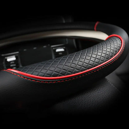 Anti Slip Steering Wheel Cover Leather Breathable Steer Wheel Protector Red Blue Strip Trim Steering Cover for Fits 37.5-38cm