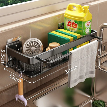 Kitchen Hanging Storage Rack Shelf Towel Sponge Drain Organizer Alumimum Sink Drain Rack Basket Bathroom Shampoo Towel Holder