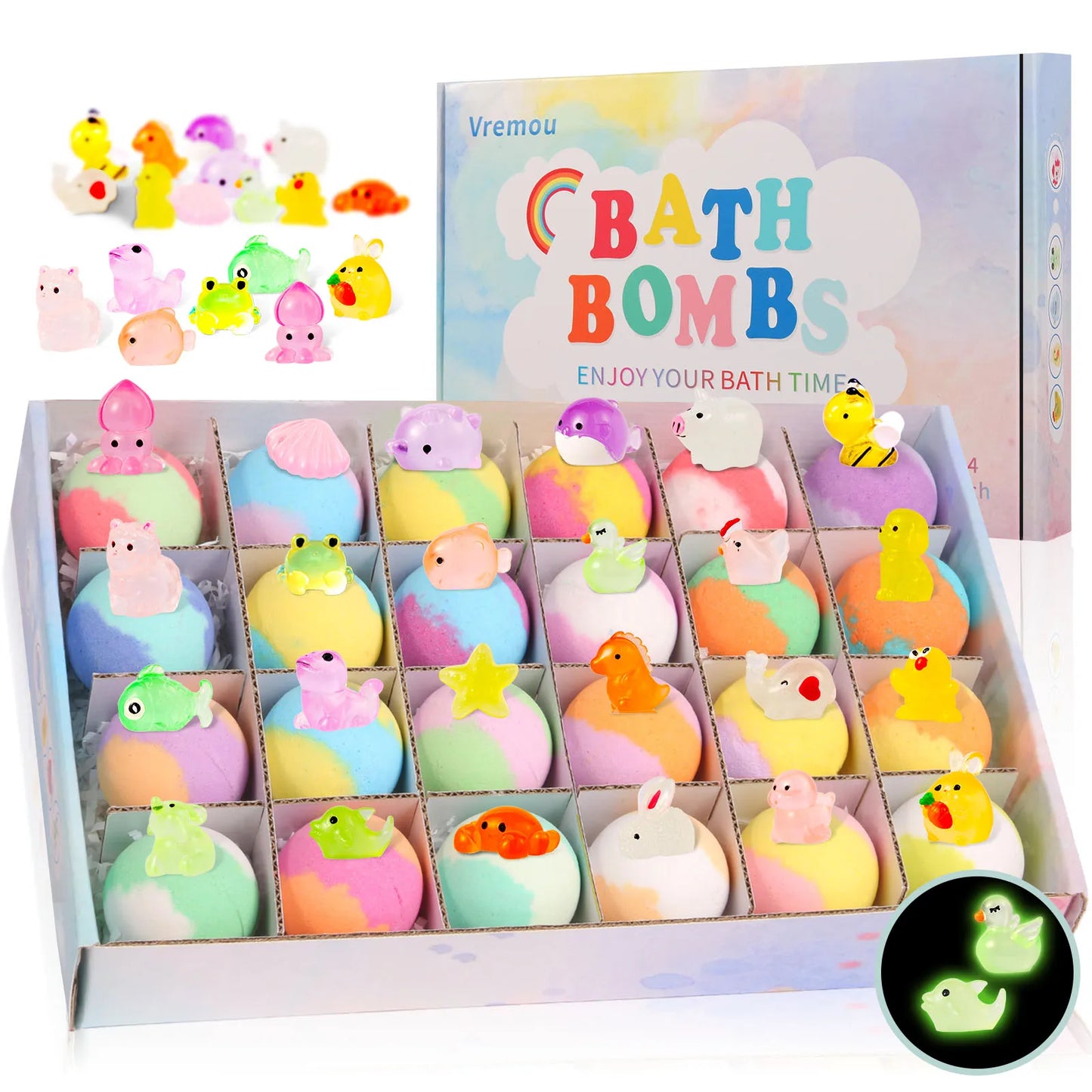 Bath Bombs for Kids with Surprise Inside, 24 Pack Natural Organic Kids Bubble Bath Fizzy for Girls Boys with Bath Toys Inside