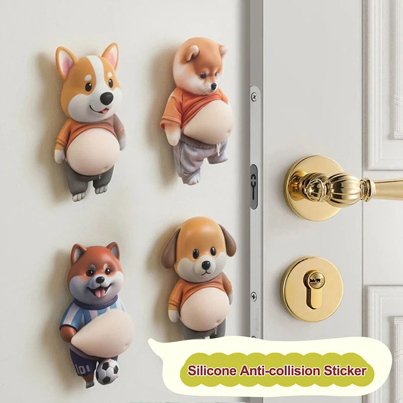 Cute Shiba Inu Silicone Belly Door Stopper,Self-Adhesive Sticker Door Stop ,Anti-Collision Stickers For Home Car Door Protector