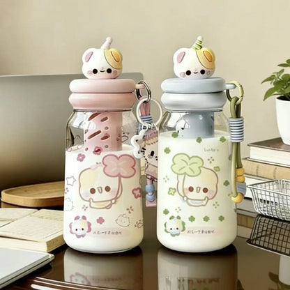Cute Japanese Water Cup Cartoon Food-grade Straw Cup Niche Simple Non-colliding High-value Summer Plastic Cup Children Water Cup