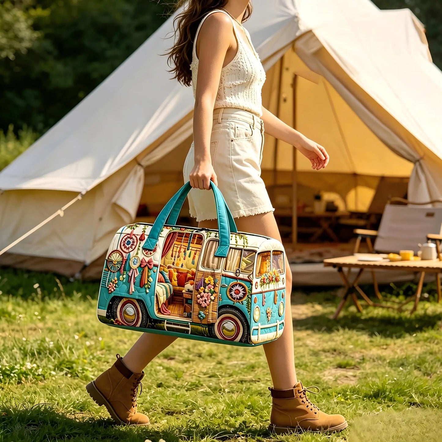Camping car Bohemian printed  bus  handbag