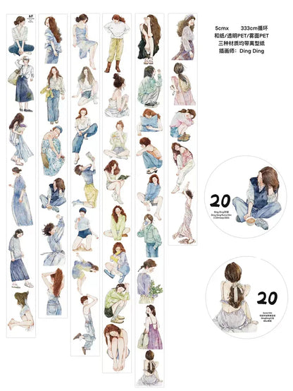 DingDing Vintage Weekend Girl 20 Washi PET Tape for Card Making Decoration DIY Scrapbooking Plan Stickers