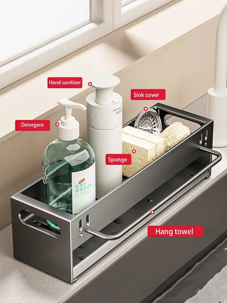 Extra Large Carbon Steel Sink Caddy Kitchen Sponge Holder with Soap Dish Countertop Organizer Rack for Kitchen Sink Accessories