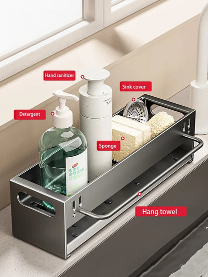 Extra Large Carbon Steel Sink Caddy Kitchen Sponge Holder with Soap Dish Countertop Organizer Rack for Kitchen Sink Accessories