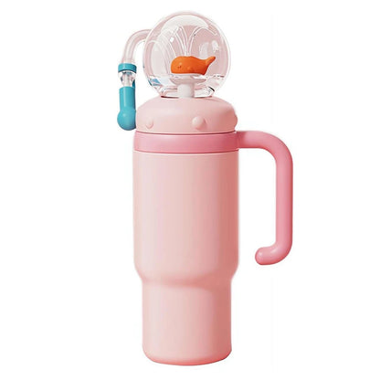 710ML Stainless Steel Whale Fountain Tumbler with Handle Leak Proof Whale Squirt Drinking Cup Water Bottle with Straw Cute Gift