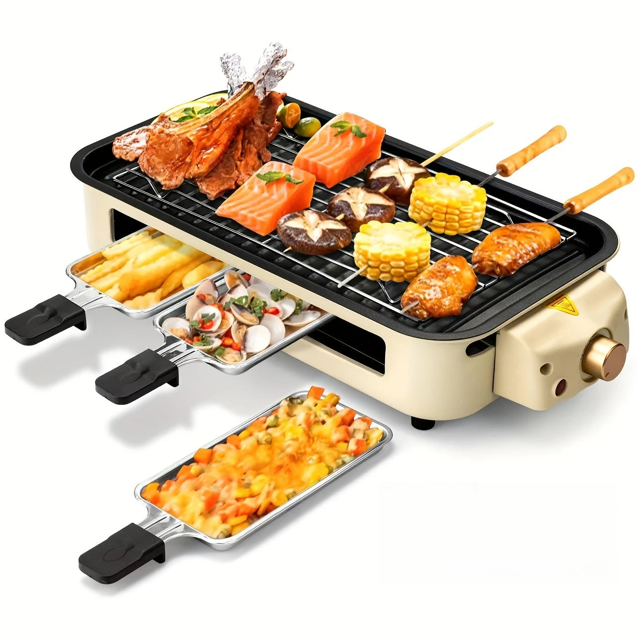 1500W Smokeless Electric Grill with Removable Non-Stick Griddle - Indoor Portable BBQ Grill with Adjustable Temperature Control