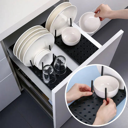 Drawer Retractable Tableware Rack  Pegboard Drawer Organizers  For Kitchen Adjustable Dish Plate Storage