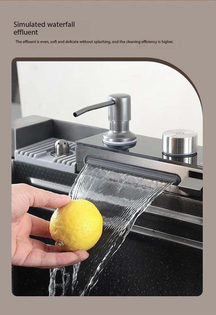 5.0MM Double Waterfall Sink Embossed Stainless Steel Kitchen Sink Large Single Slot Digital Display Wash Basin Dishwashing pond