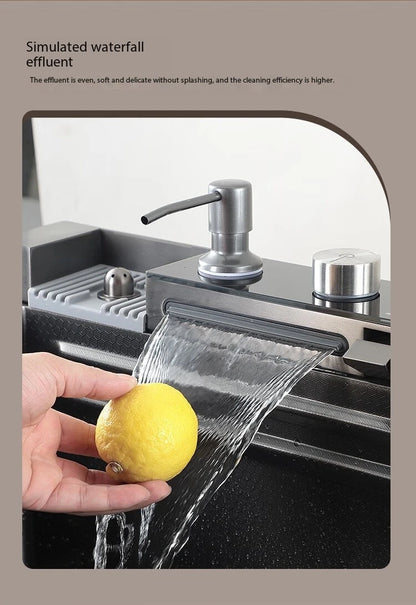 5.0MM Double Waterfall Sink Embossed Stainless Steel Kitchen Sink Large Single Slot Digital Display Wash Basin Dishwashing pond