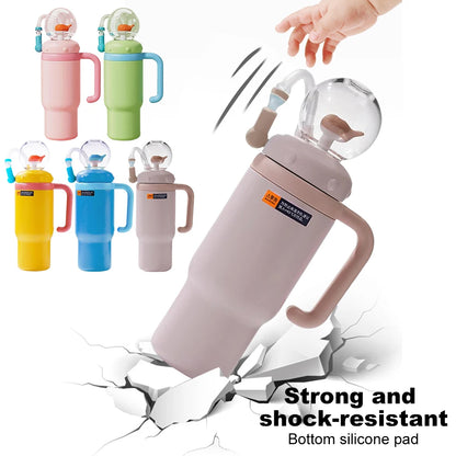 710ML Stainless Steel Whale Fountain Tumbler with Handle Leak Proof Whale Squirt Drinking Cup Water Bottle with Straw Cute Gift