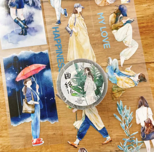 DingDing Vintage The End Of The Year Floral Girl Washi PET Tape for Planner Card Making DIY Scrapbooking Decorative Sticker