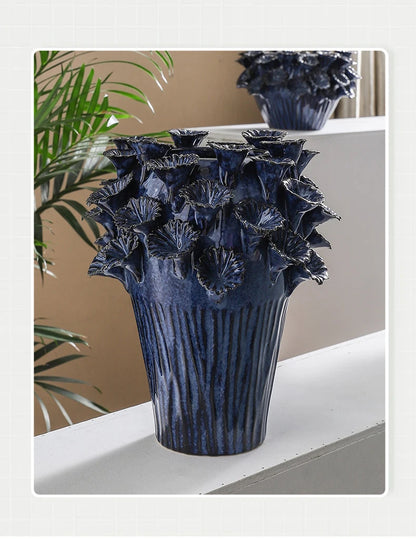 Deep Flower Clusters Ceramic Vase