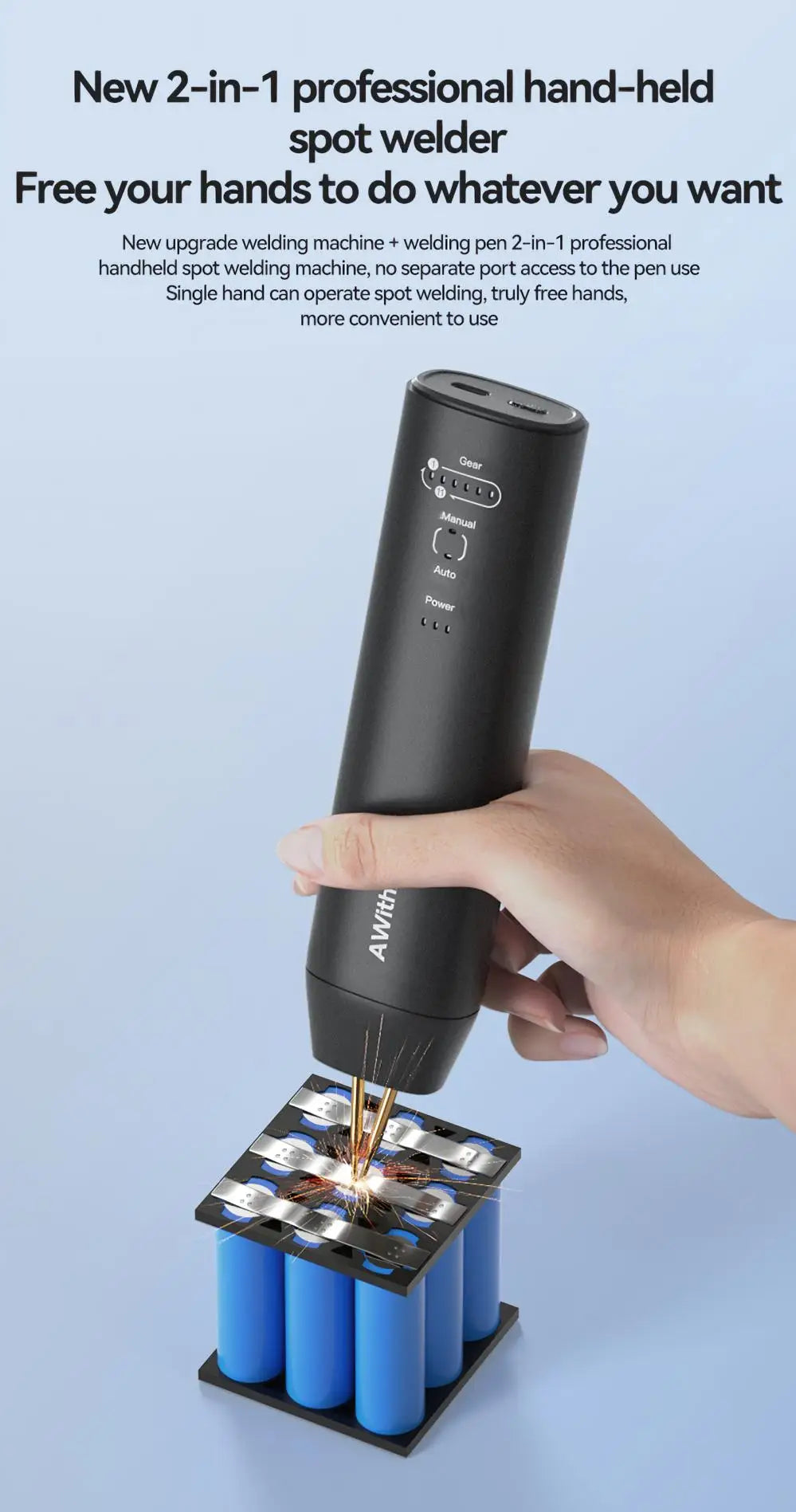 AWithZ Portable Spot Welder DIY Handheld Spot Welding Machine 90 Gears Adjustable Spot Welding for 18650 Lithium Battery