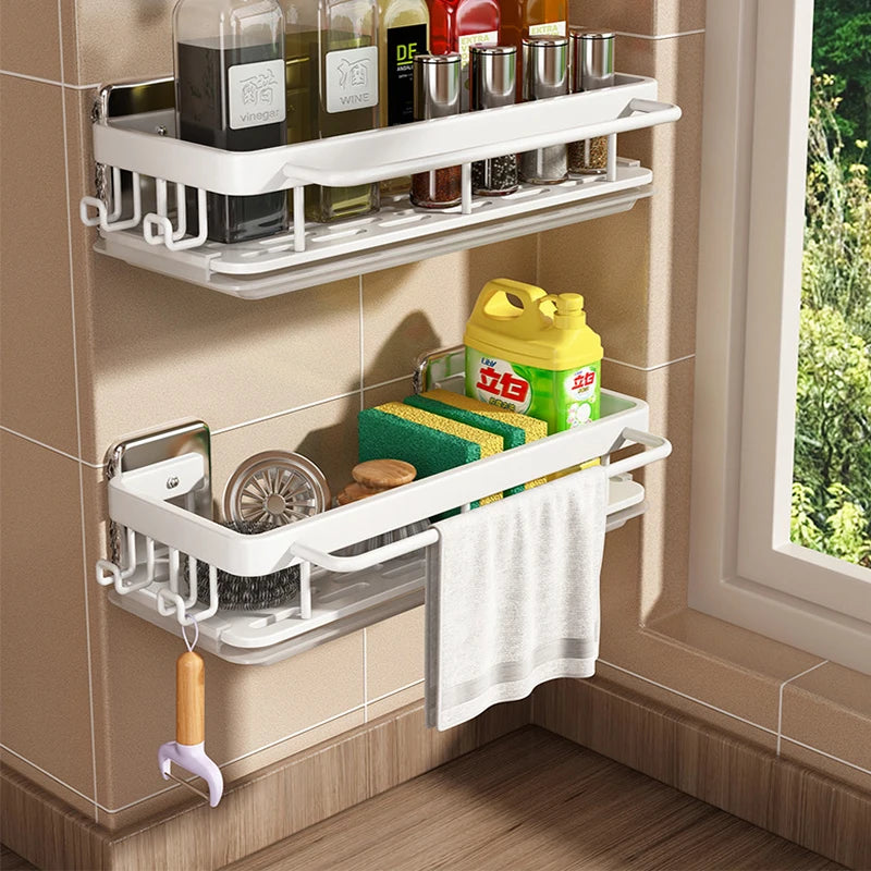 Kitchen Hanging Storage Rack Shelf Towel Sponge Drain Organizer Alumimum Sink Drain Rack Basket Bathroom Shampoo Towel Holder