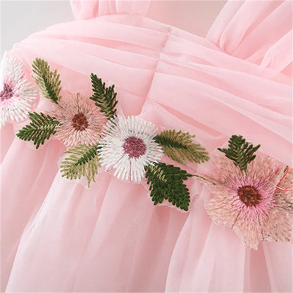 Sweet Flower Fairy Baby Girl Party Dresses Summer Solid Color Mesh Princess Evening Dress Kids Costume 0 to 3 Years Old Children