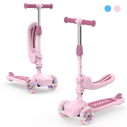 Sejoy Kids Scooter with 3-Wheeled LED Lights,Adjustable Lean-to-Steer Handlebar,Foldable Seat,Sit or Stand Ride,for 3-8 Years