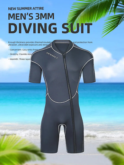 New DEMMET1.5/3M Neoprene Men's Short Sleeve Wetsuit Front Unzipper Snorkeling Surfing Swimsuit Keeps Warm