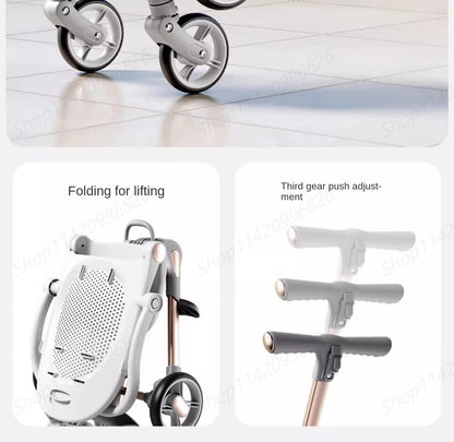 Baby Stroller Can Sit and Lie Down Foldable Lightweight Travel Two-way High Landscape Six Shock Absorption Comfortable Seat