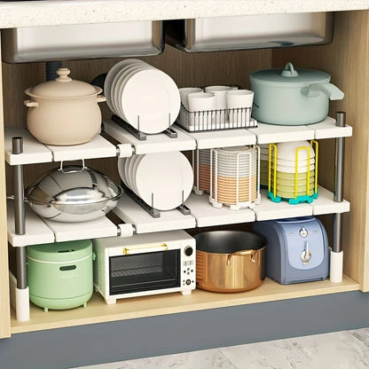 Adjustable Under-Sink Storage Rack - Stainless Steel Multi-Layer Space-Saving Storage