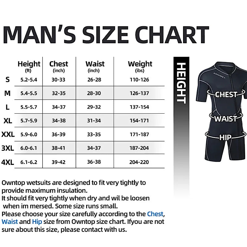 New DEMMET1.5/3M Neoprene Men's Short Sleeve Wetsuit Front Unzipper Snorkeling Surfing Swimsuit Keeps Warm