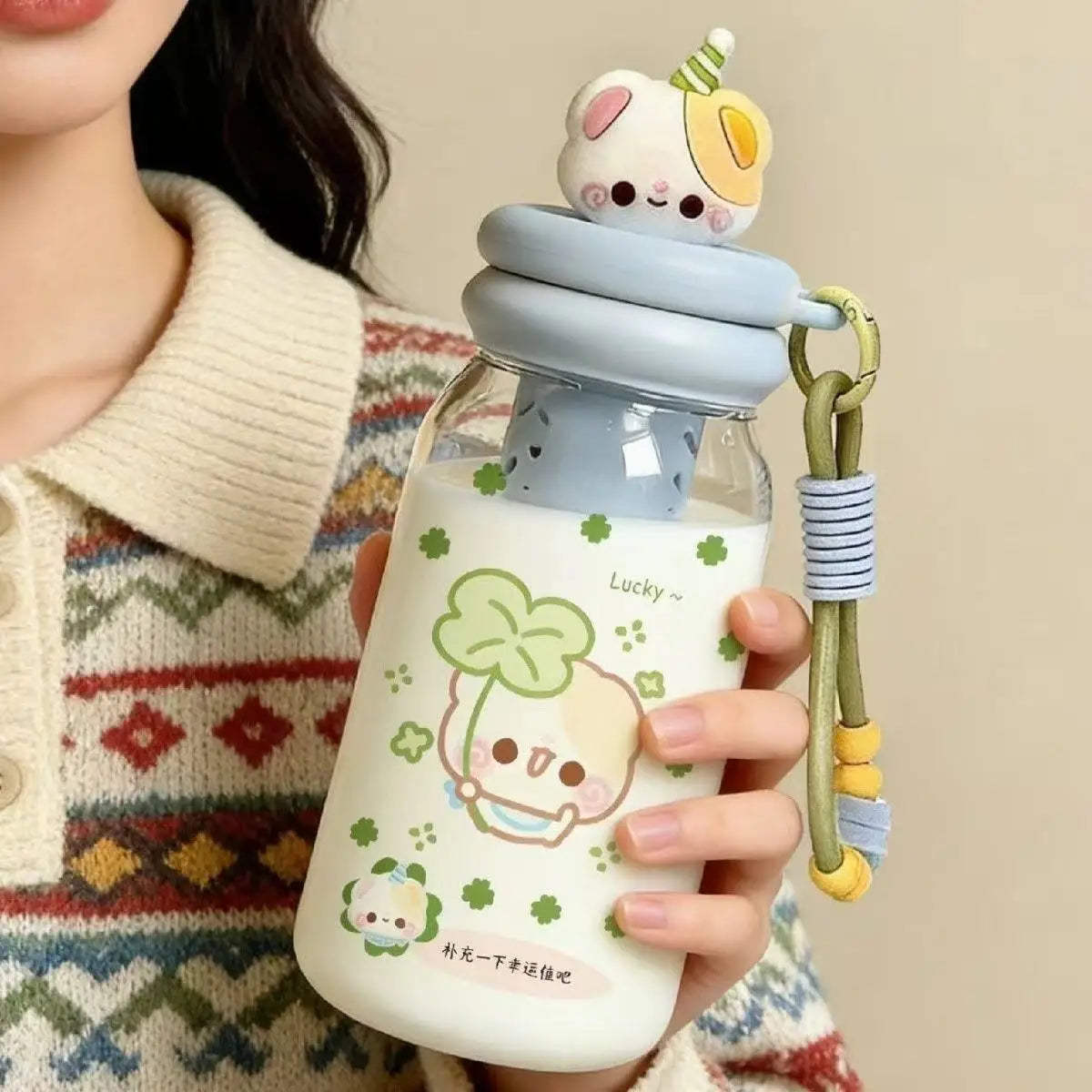 Cute Japanese Water Cup Cartoon Food-grade Straw Cup Niche Simple Non-colliding High-value Summer Plastic Cup Children Water Cup